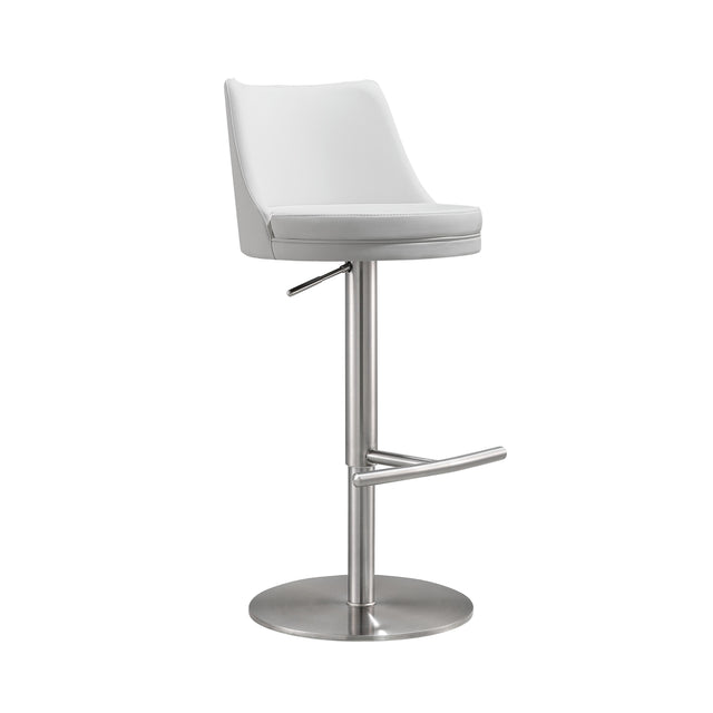 TOV Reagan White Performance Vegan Leather and Silver Adjustable Stool