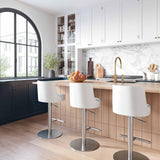 TOV Reagan White Performance Vegan Leather and Silver Adjustable Stool