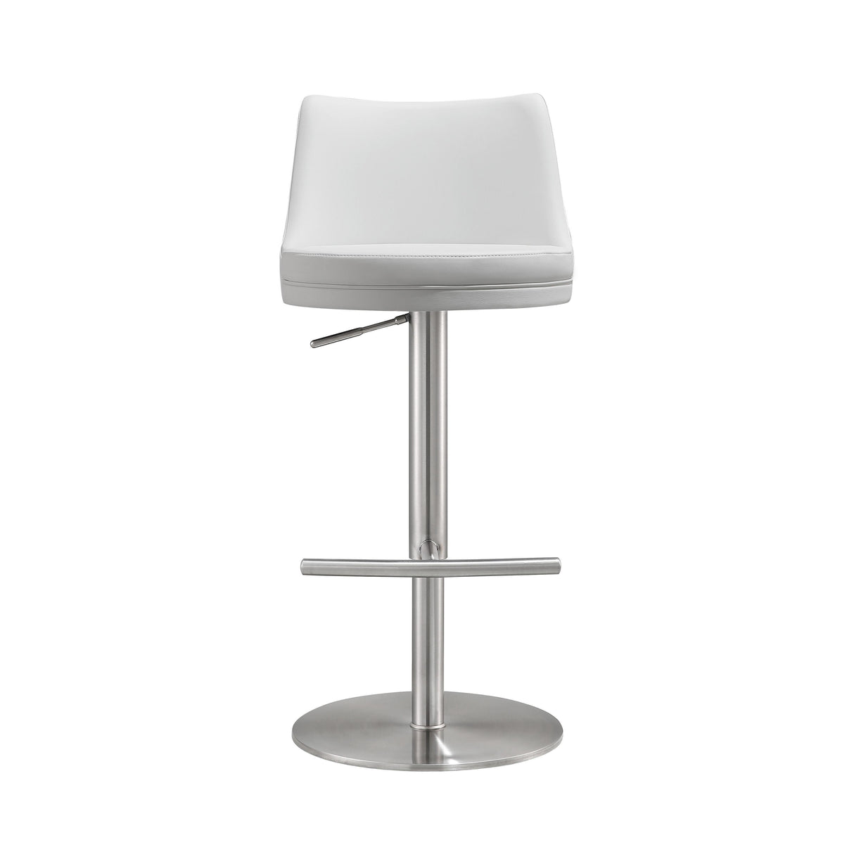 TOV Reagan White Performance Vegan Leather and Silver Adjustable Stool