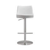 TOV Reagan White Performance Vegan Leather and Silver Adjustable Stool