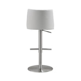 TOV Reagan White Performance Vegan Leather and Silver Adjustable Stool