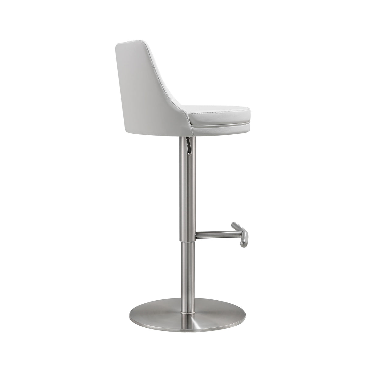 TOV Reagan White Performance Vegan Leather and Silver Adjustable Stool
