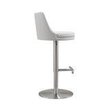 TOV Reagan White Performance Vegan Leather and Silver Adjustable Stool