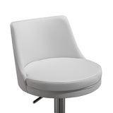 TOV Reagan White Performance Vegan Leather and Silver Adjustable Stool