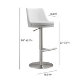 TOV Reagan White Performance Vegan Leather and Silver Adjustable Stool