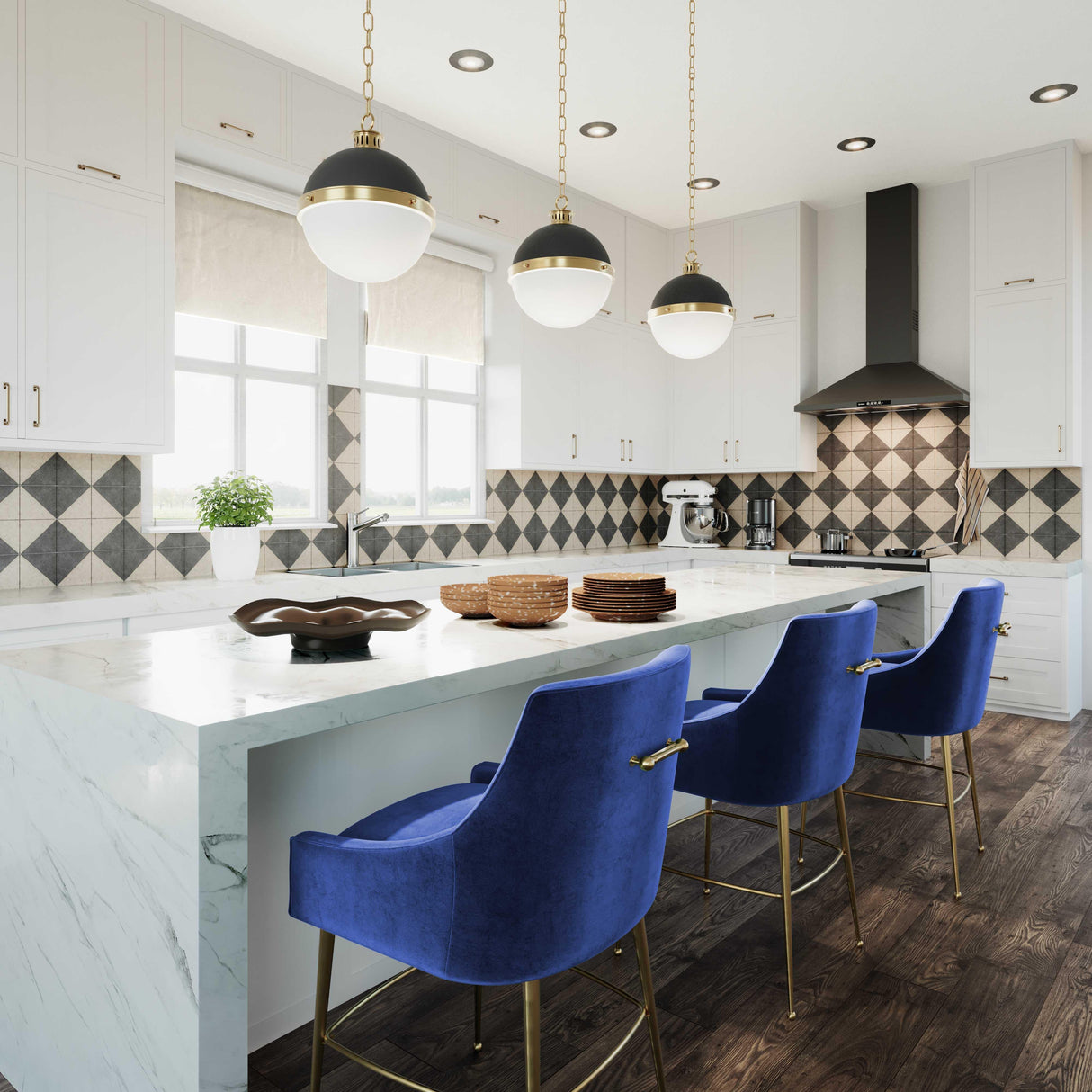 TOV Beatrix Navy Velvet Counter Stool - Gold Legs