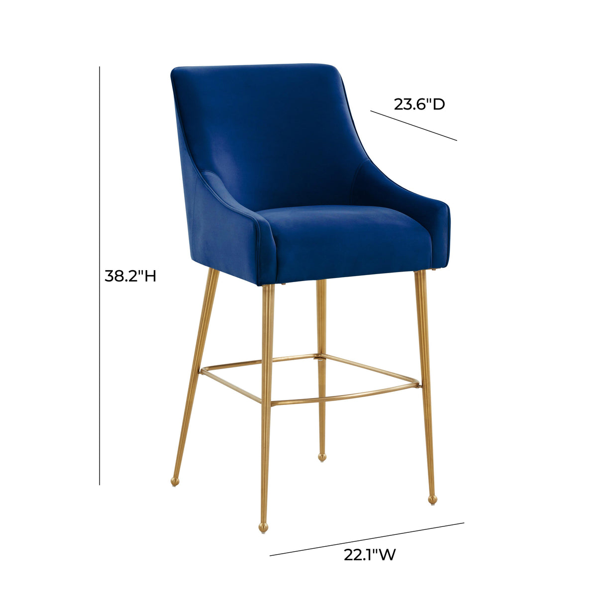 TOV Beatrix Navy Velvet Counter Stool - Gold Legs