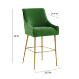 TOV Beatrix Green Velvet Bar Stool - Gold Legs