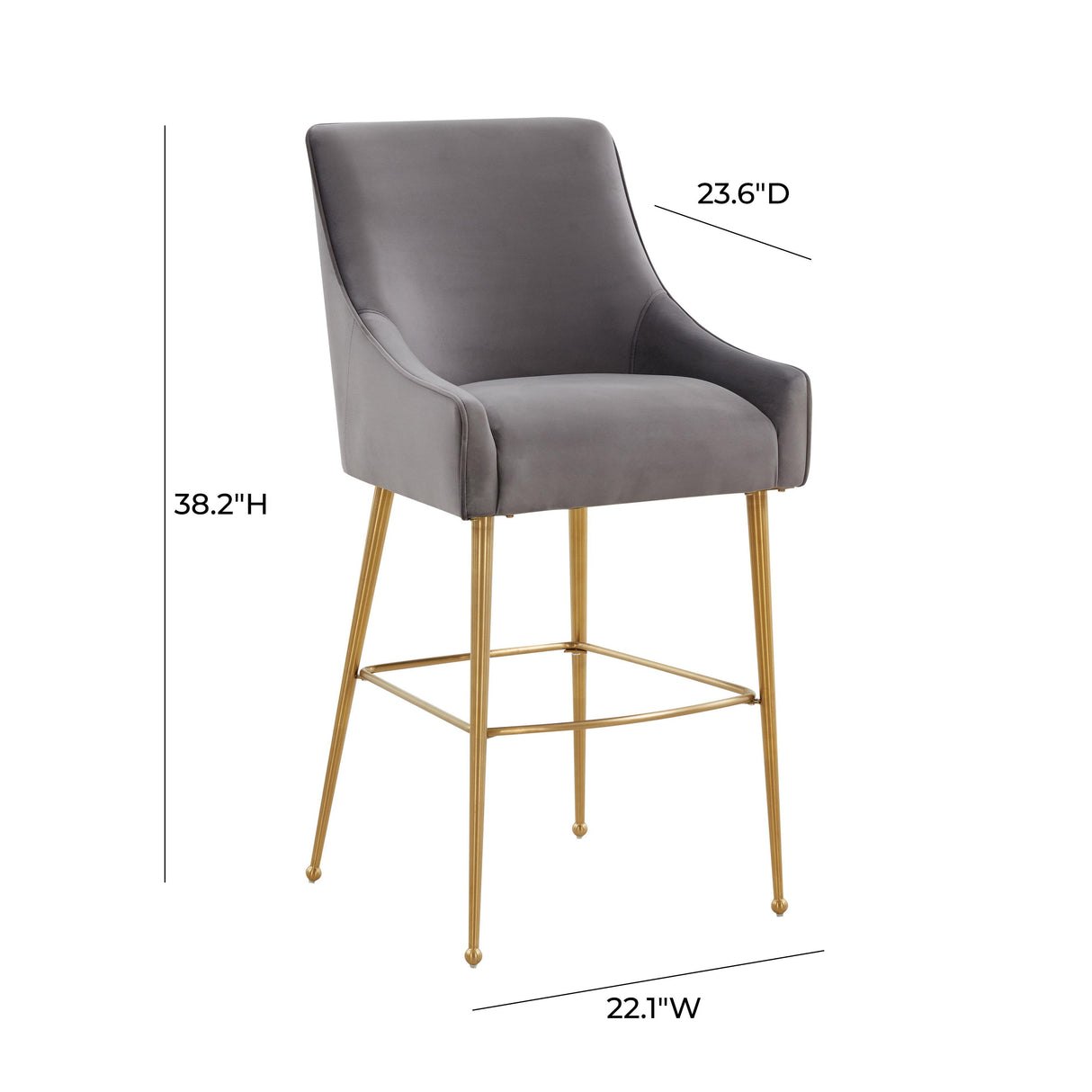 TOV Beatrix Dark Grey Velvet Counter Stool - Gold Legs