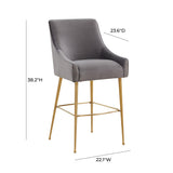 TOV Beatrix Dark Grey Velvet Counter Stool - Gold Legs