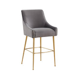TOV Beatrix Dark Grey Velvet Bar Stool - Gold Legs