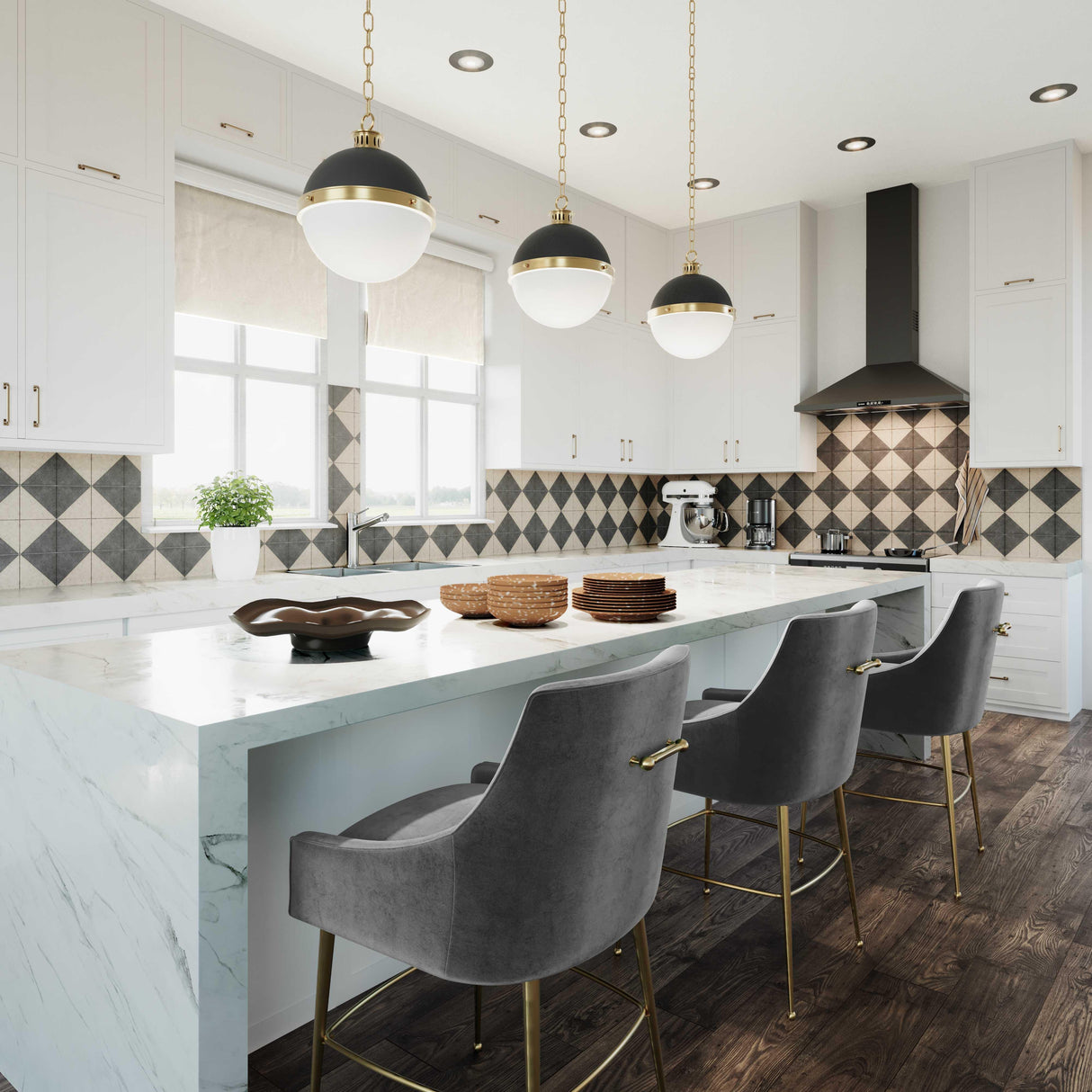 TOV Beatrix Dark Grey Velvet Bar Stool - Gold Legs