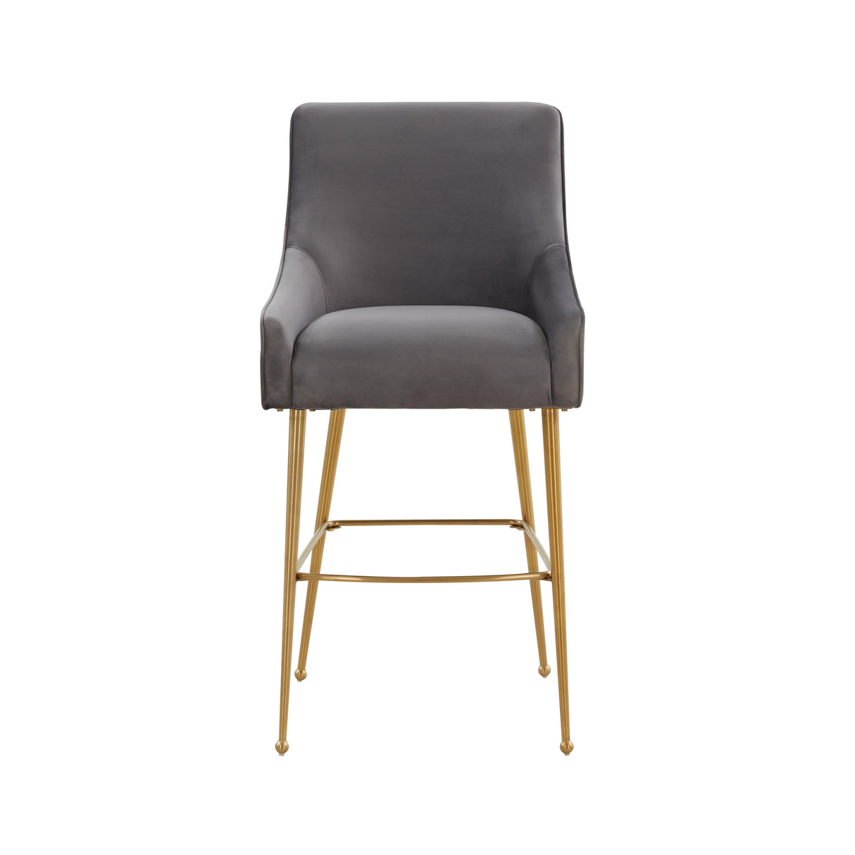 TOV Beatrix Dark Grey Velvet Bar Stool - Gold Legs