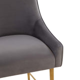 TOV Beatrix Dark Grey Velvet Bar Stool - Gold Legs