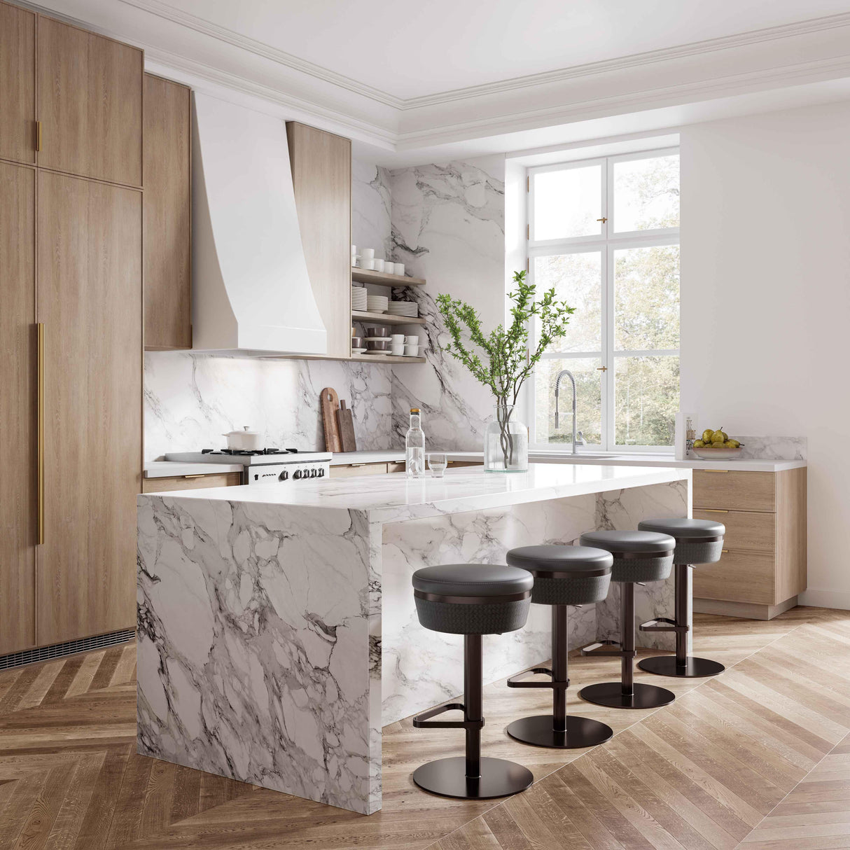 TOV Astro Grey Woven Performance Vegan Leather Adjustable Stool