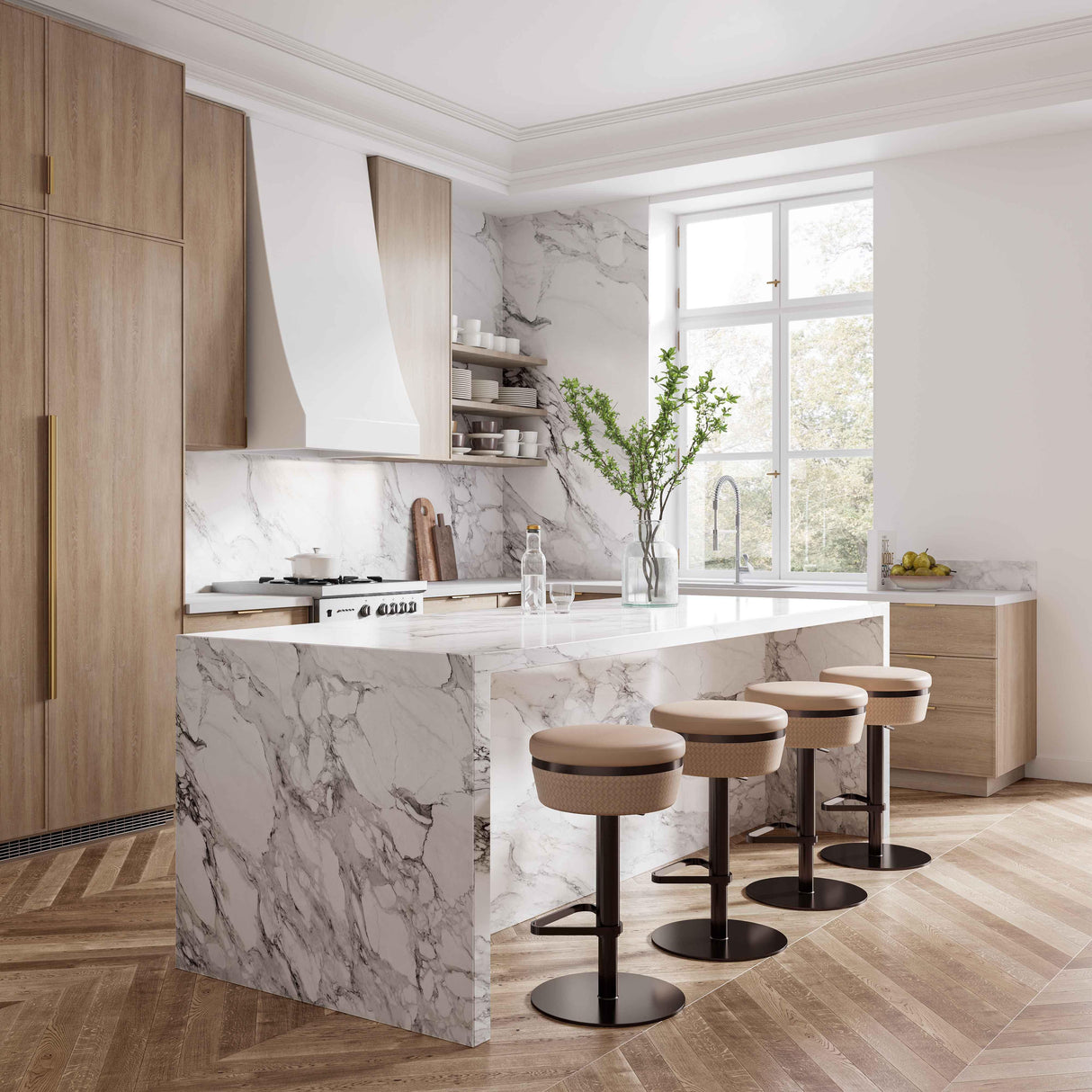 TOV Astro Cafe au Lait Woven Performance Vegan Leather Adjustable Stool