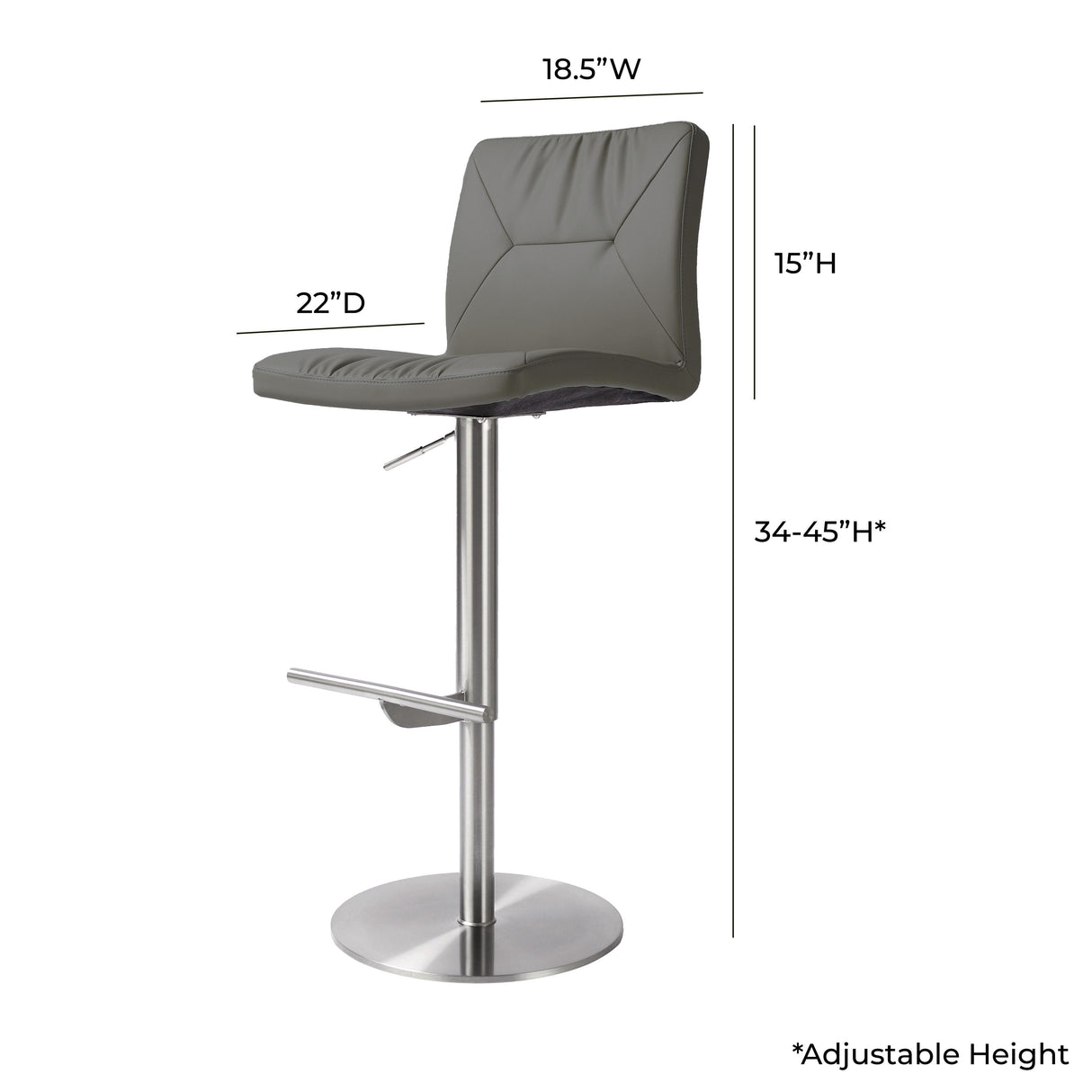 TOV Paddy Dark Grey Performance Vegan Leather on Silver Adjustable Stool