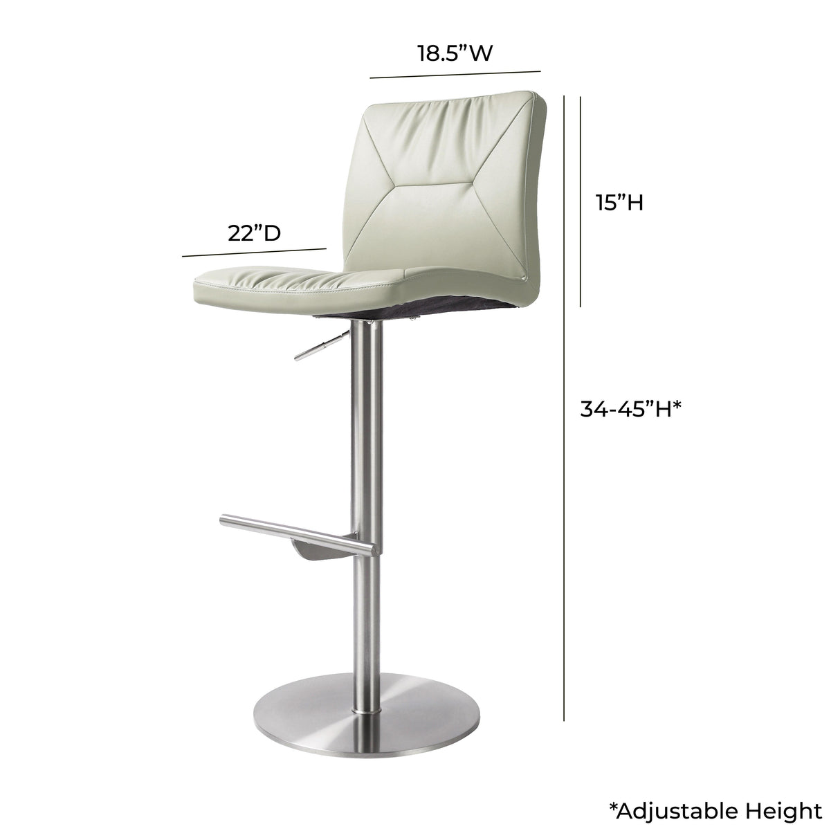 TOV Paddy Light Grey Performance Vegan Leather on Silver Adjustable Stool