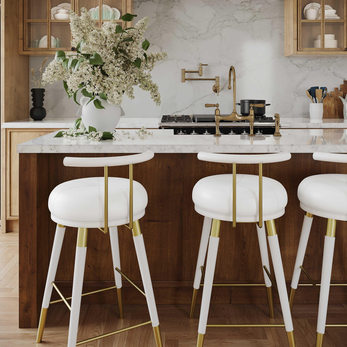 TOV Juniper White Performance Vegan Leather Counter Stool