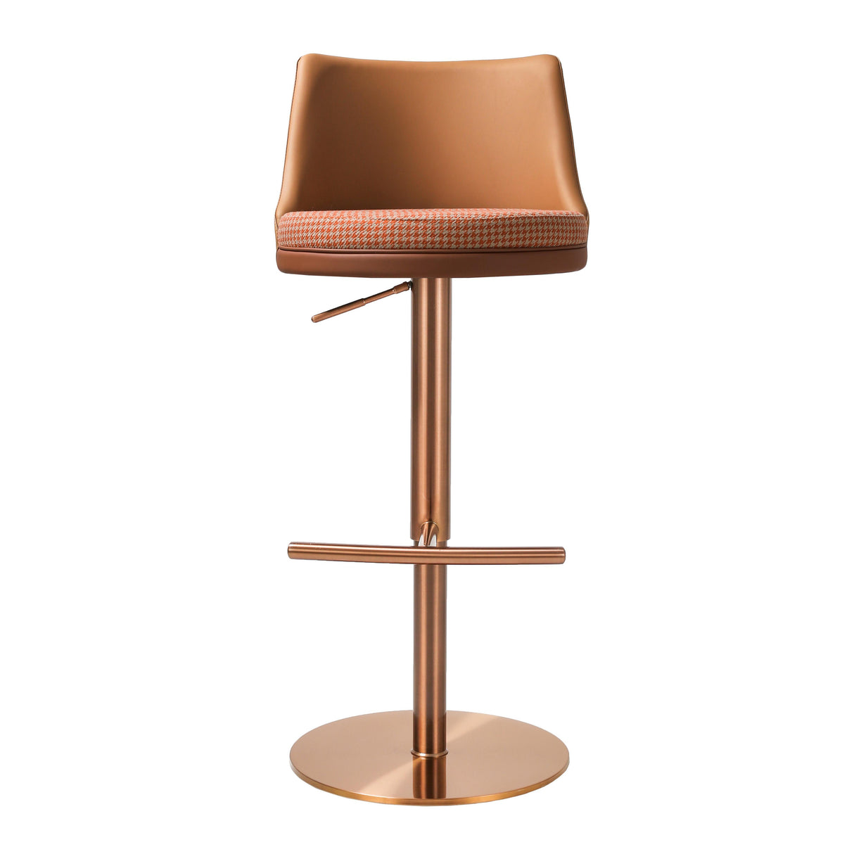 TOV Reagan Cafe Au Lait Performance Vegan Leather and Houndstooth Adjustable Swivel Stool