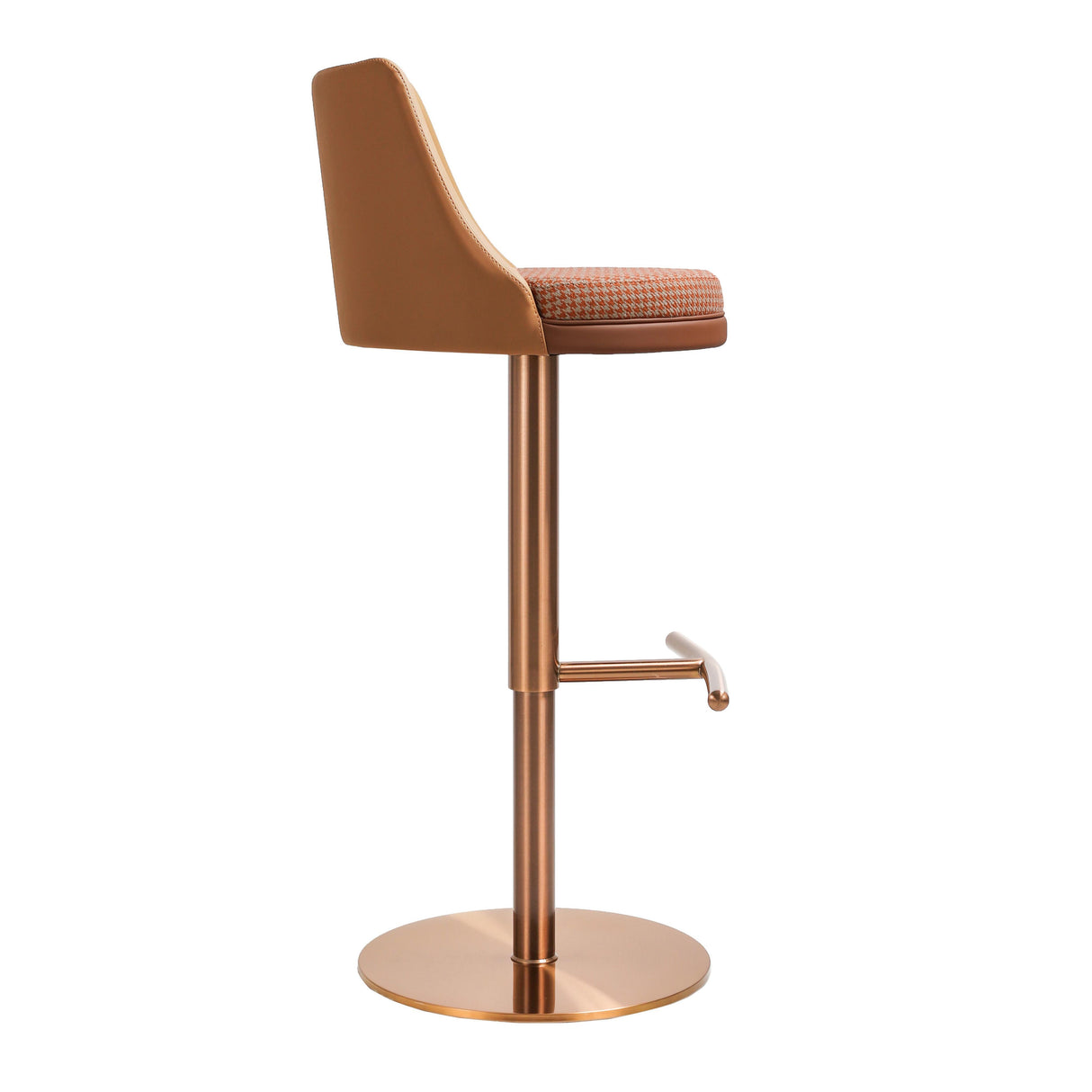 TOV Reagan Cafe Au Lait Performance Vegan Leather and Houndstooth Adjustable Swivel Stool