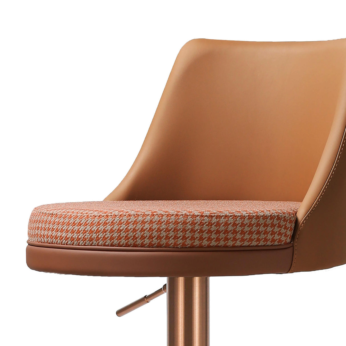 TOV Reagan Cafe Au Lait Performance Vegan Leather and Houndstooth Adjustable Swivel Stool