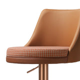 TOV Reagan Cafe Au Lait Performance Vegan Leather and Houndstooth Adjustable Swivel Stool