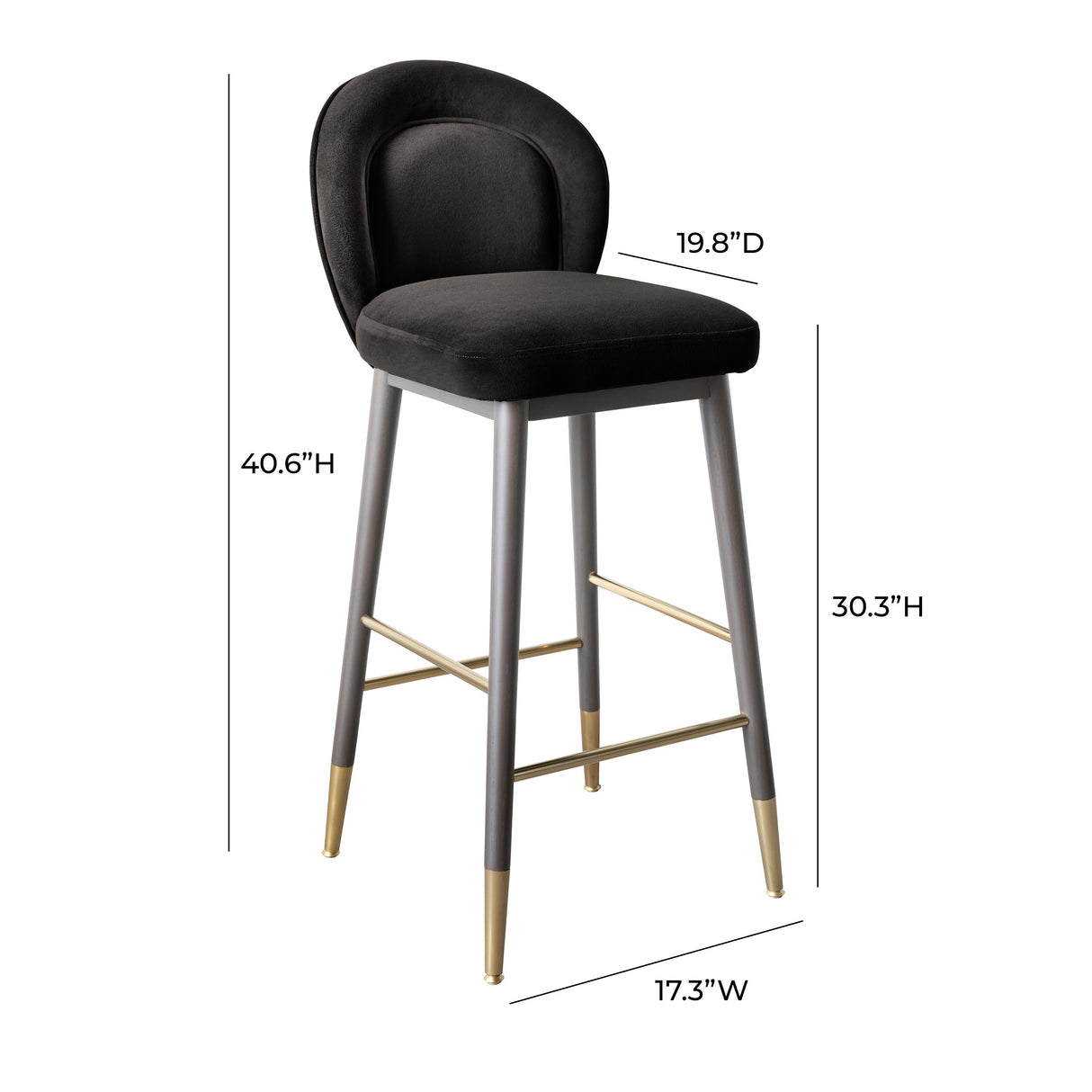 TOV Hailey Charcoal Grey Velvet Barstool