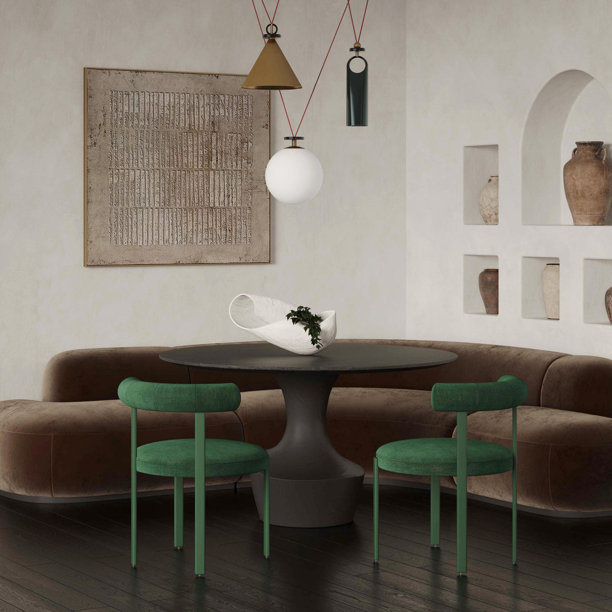 TOV Margaret Forest Green Performance Chenille Bolster Back Dining Chair