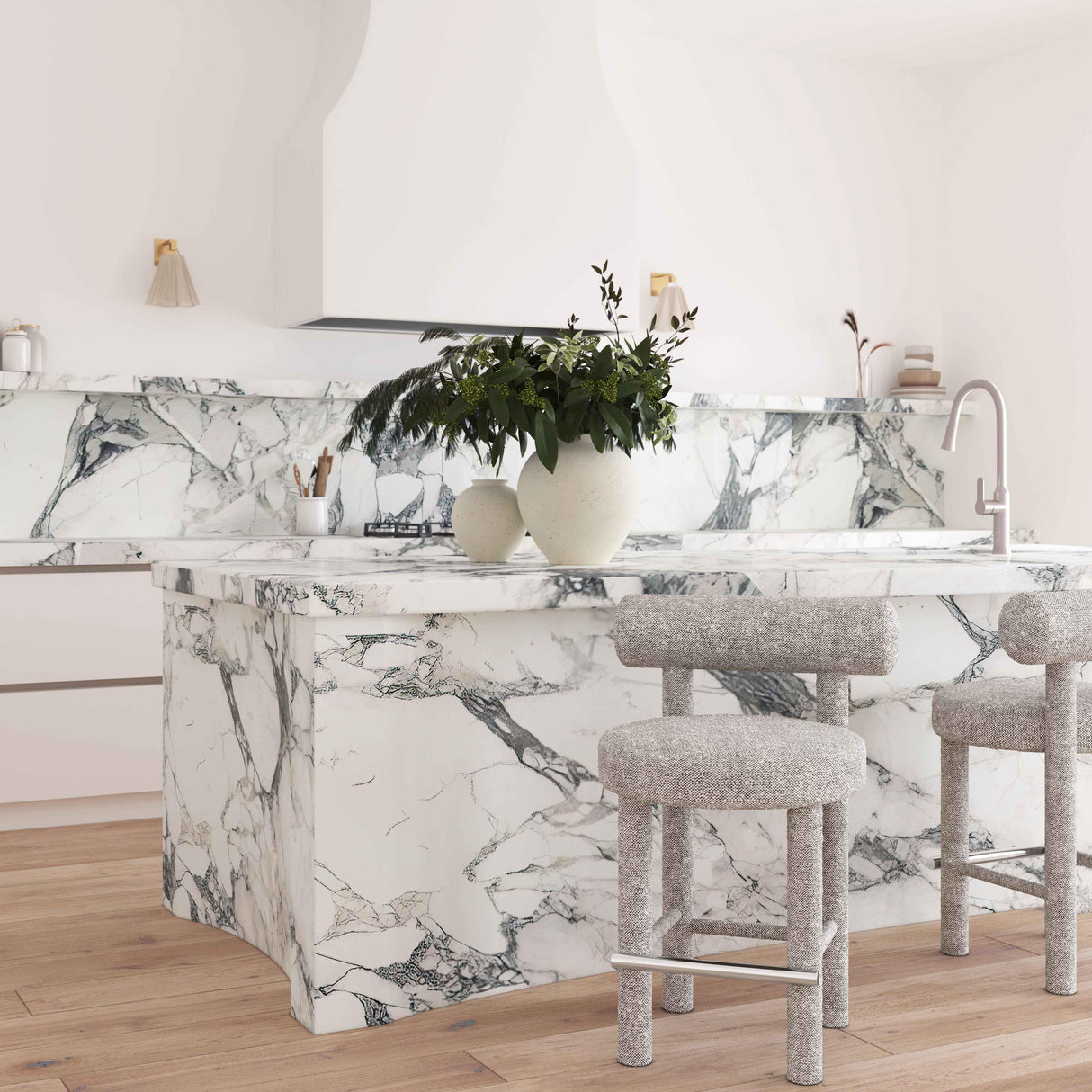 TOV Carmel Black & White Performance Boucle Counter Stool