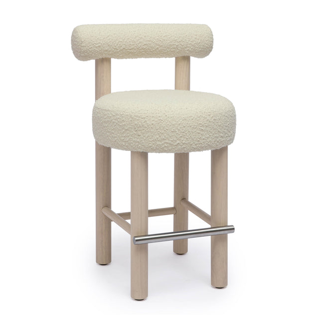 TOV Carmel Cream Boucle and Solid Wood Counter Stool