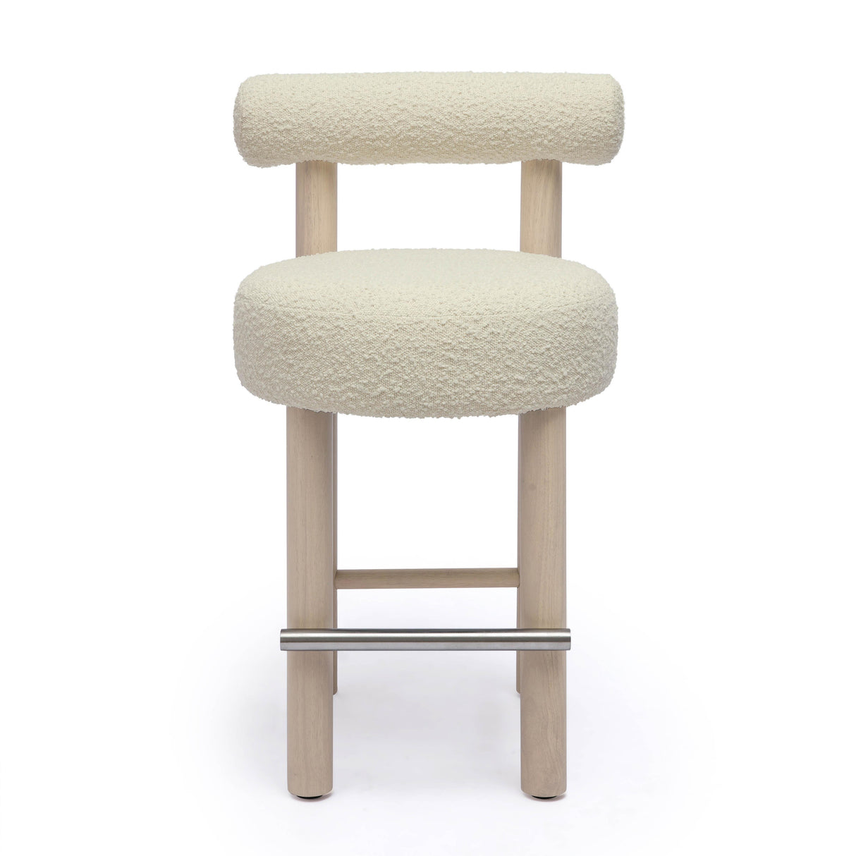 TOV Carmel Cream Boucle and Solid Wood Counter Stool
