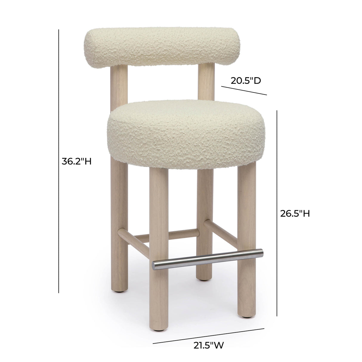TOV Carmel Cream Boucle and Solid Wood Counter Stool