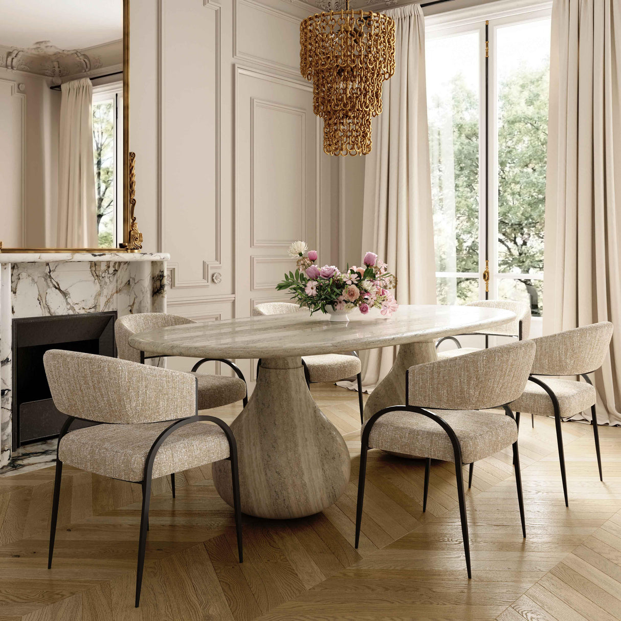 TOV Tatum Cream Textured Performance Boucle Dining Chair