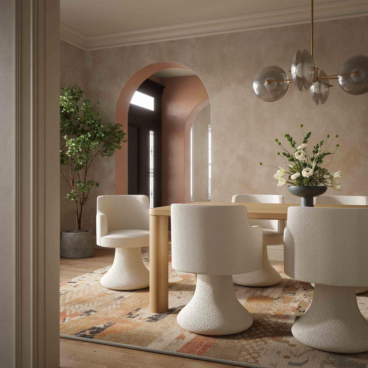 TOV Jeffree Cream Performance Boucle Swivel Dining Chair