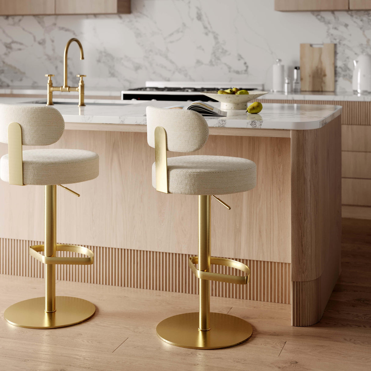 TOV Primrose Cream Textured Performance Fabric Adjustable Stool