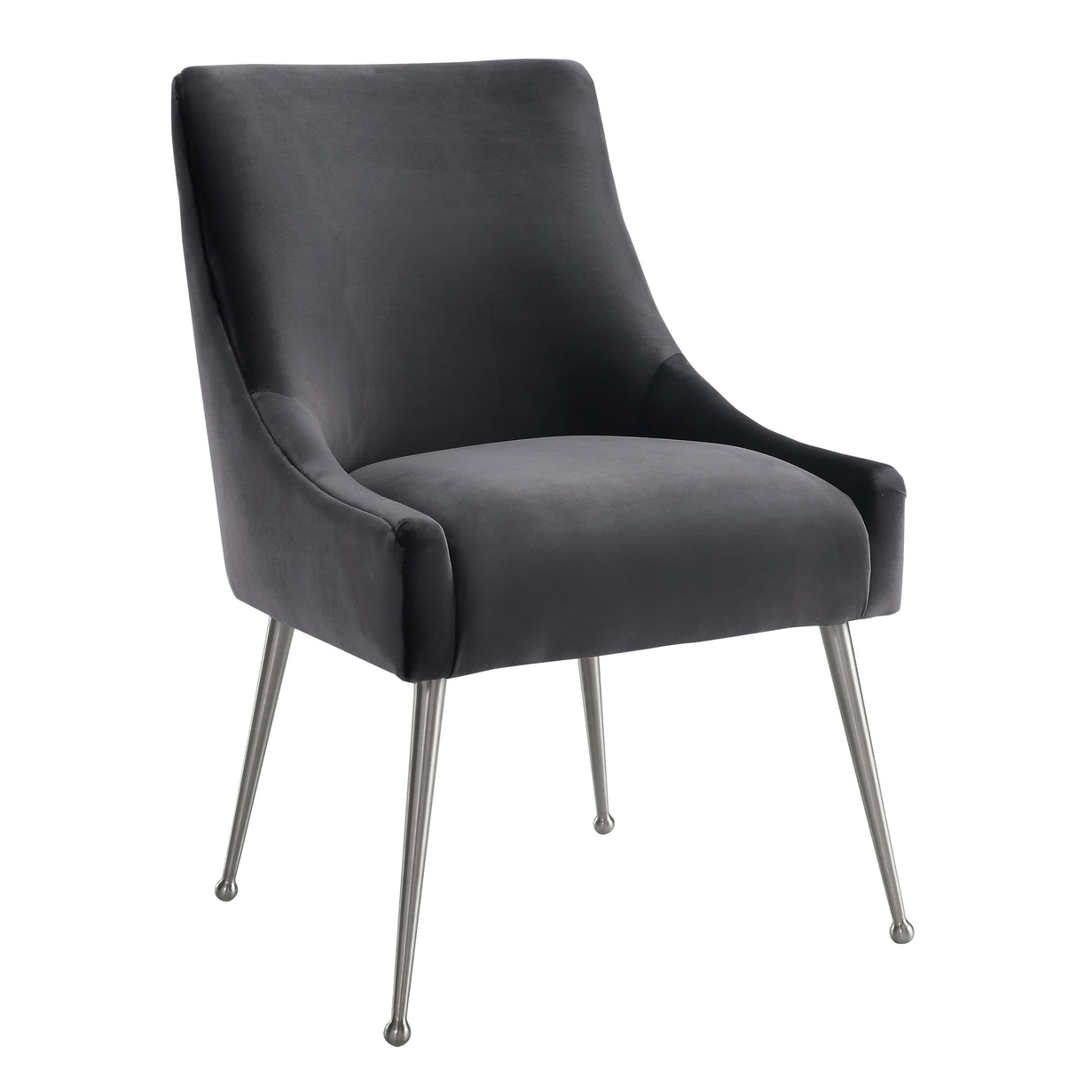 TOV Beatrix Grey Velvet Side Chair with Silver Legs