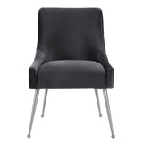 TOV Beatrix Grey Velvet Side Chair with Silver Legs