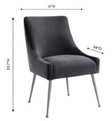 TOV Beatrix Grey Velvet Side Chair with Silver Legs