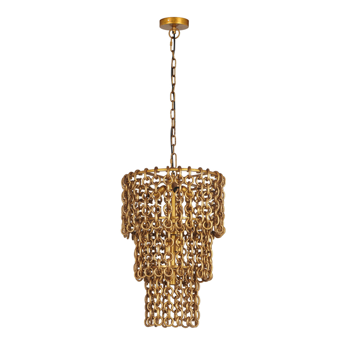 TOV Nirsa Brass Chain Link 3-Tier Chandelier