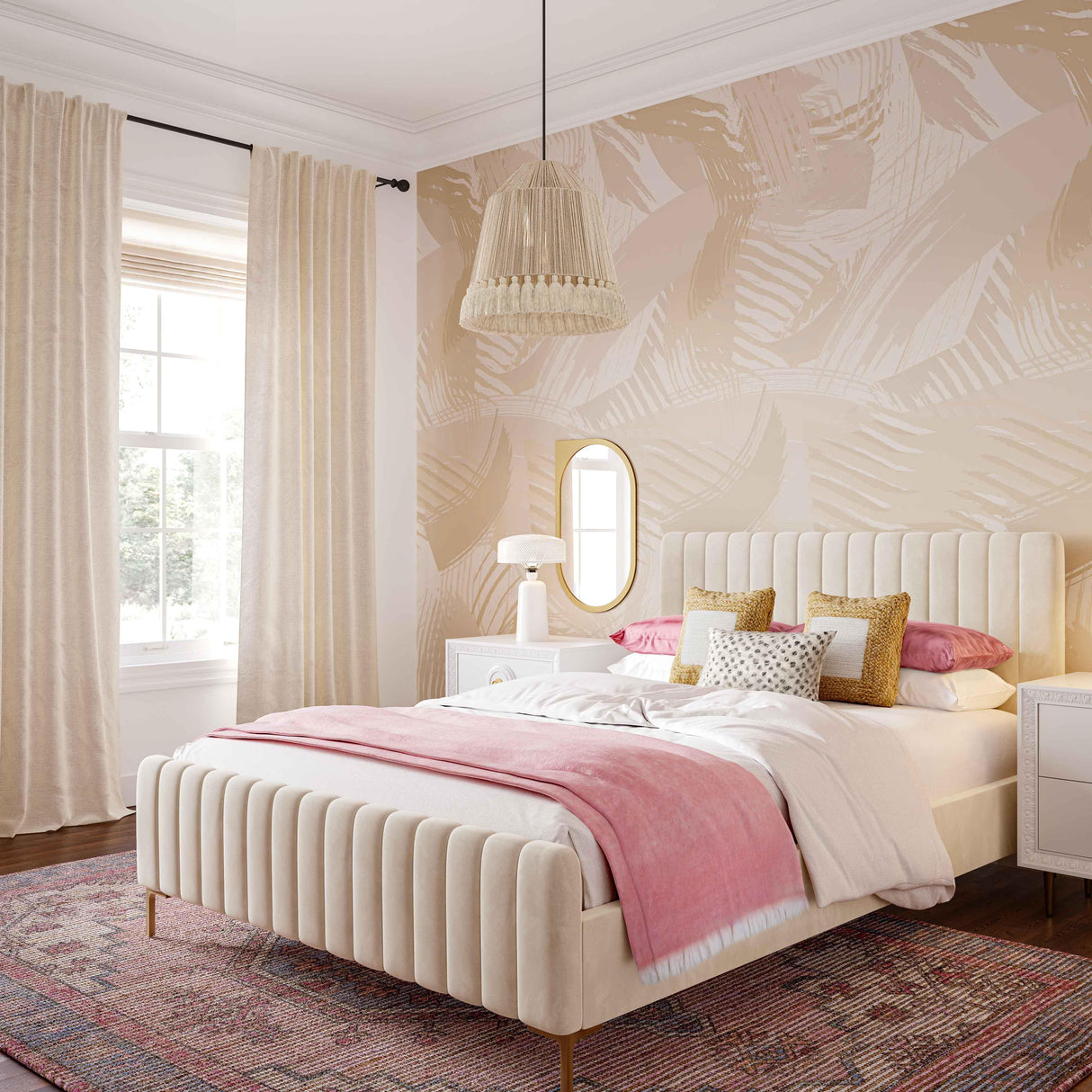 TOV Helen White Cotton Tasseled Pendant Lamp