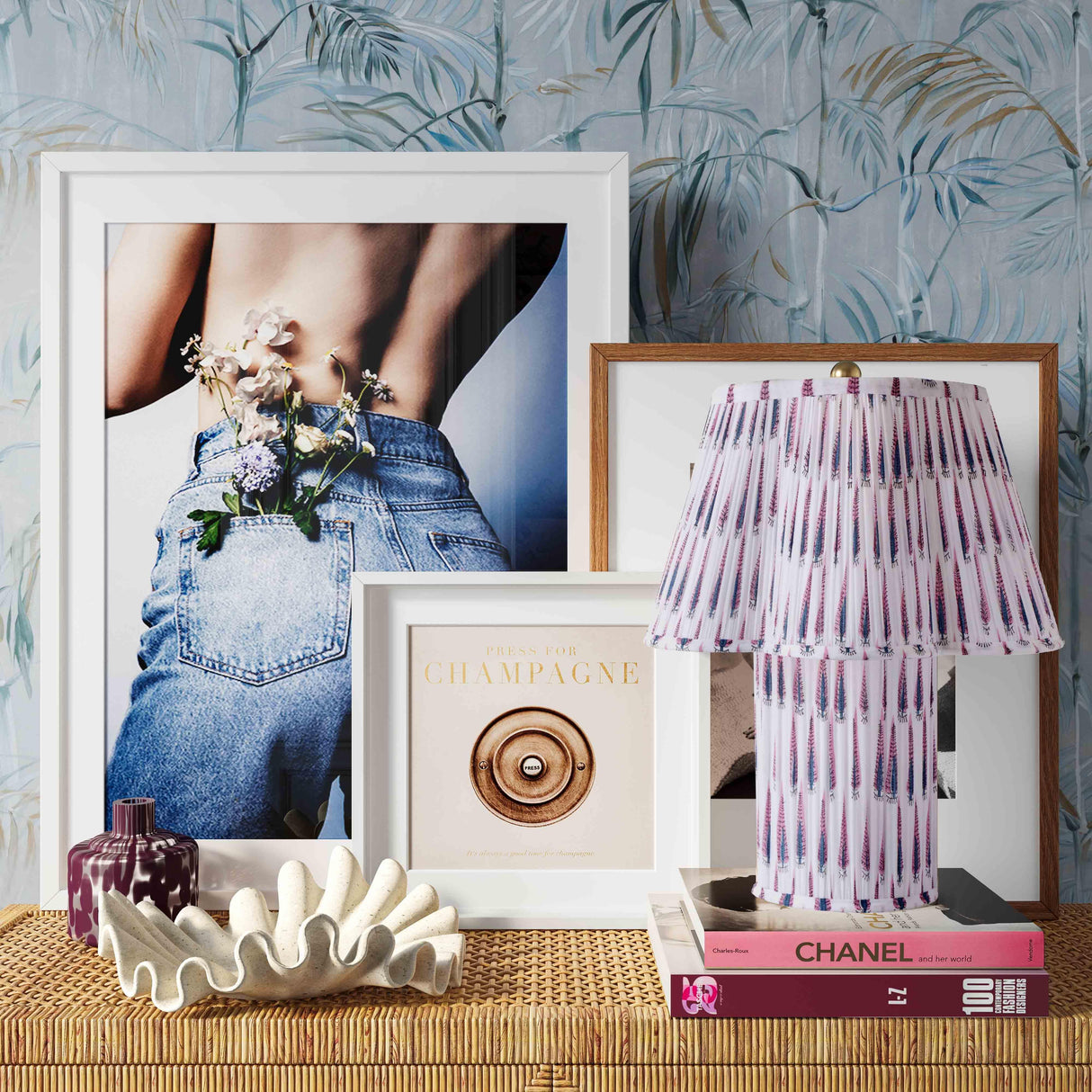 TOV Corrine Purple and White Streaked Cotton Table Lamp