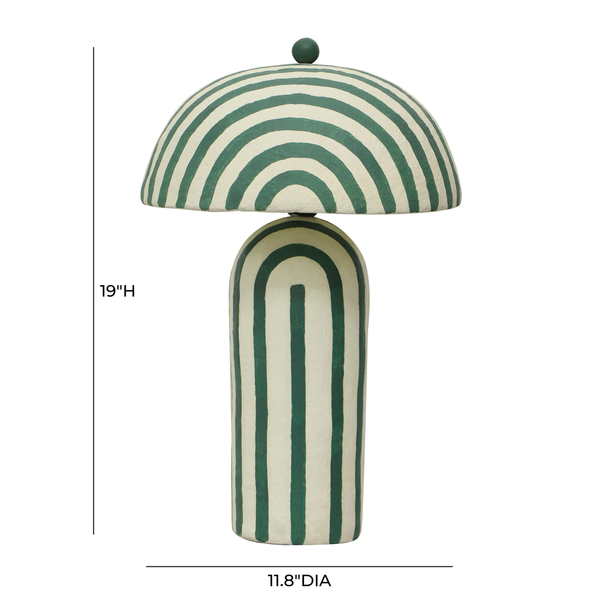 TOV Maiori Dark Green Striped Papier Mache Table Lamp