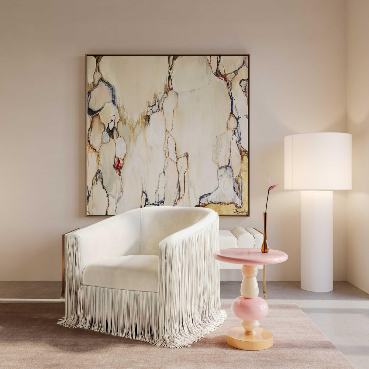 TOV Cleopatra Cream Linen Floor Lamp