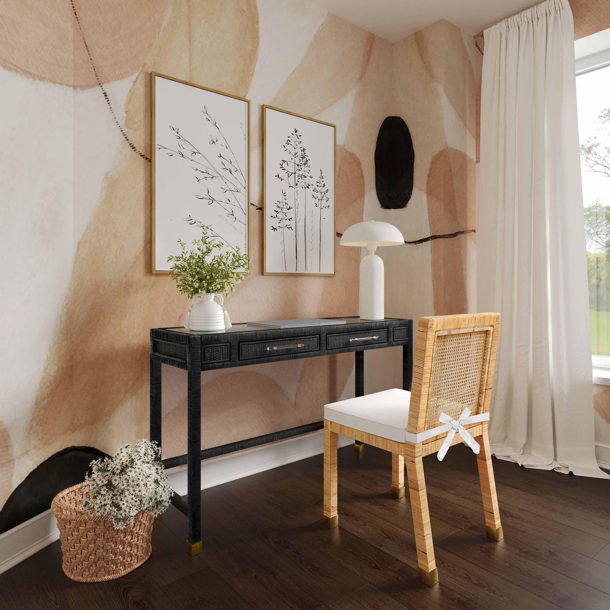 TOV Amara Charcoal Rattan Desk