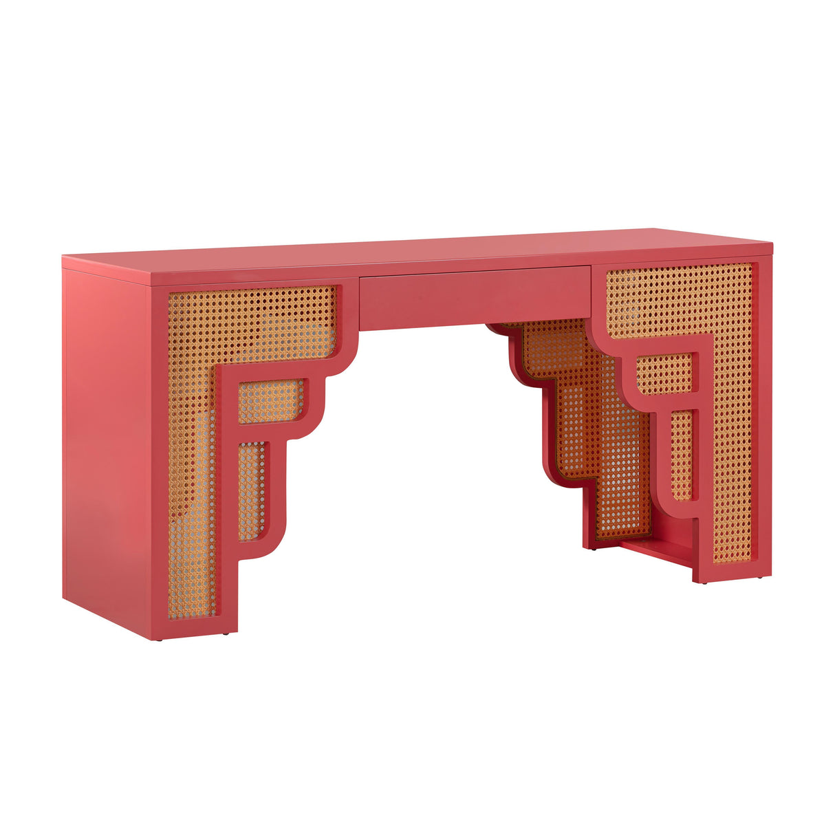 TOV Suzie Coral Pink & Rattan Executive Desk