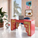 TOV Suzie Coral Pink & Rattan Executive Desk