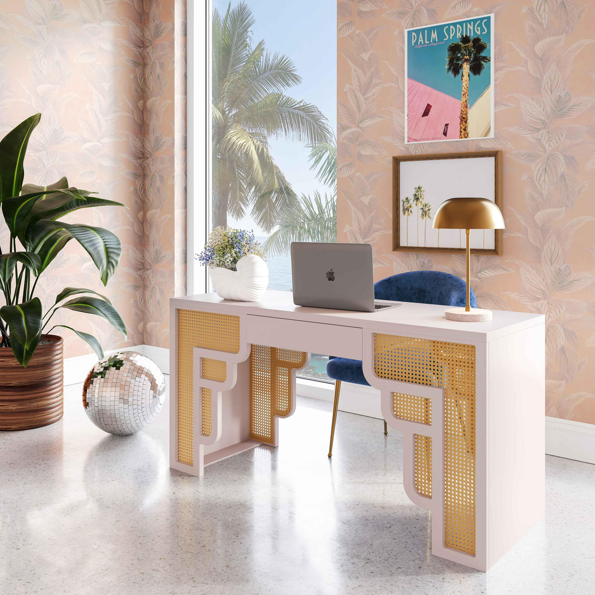 TOV Suzie Cream & Rattan Executive Desk