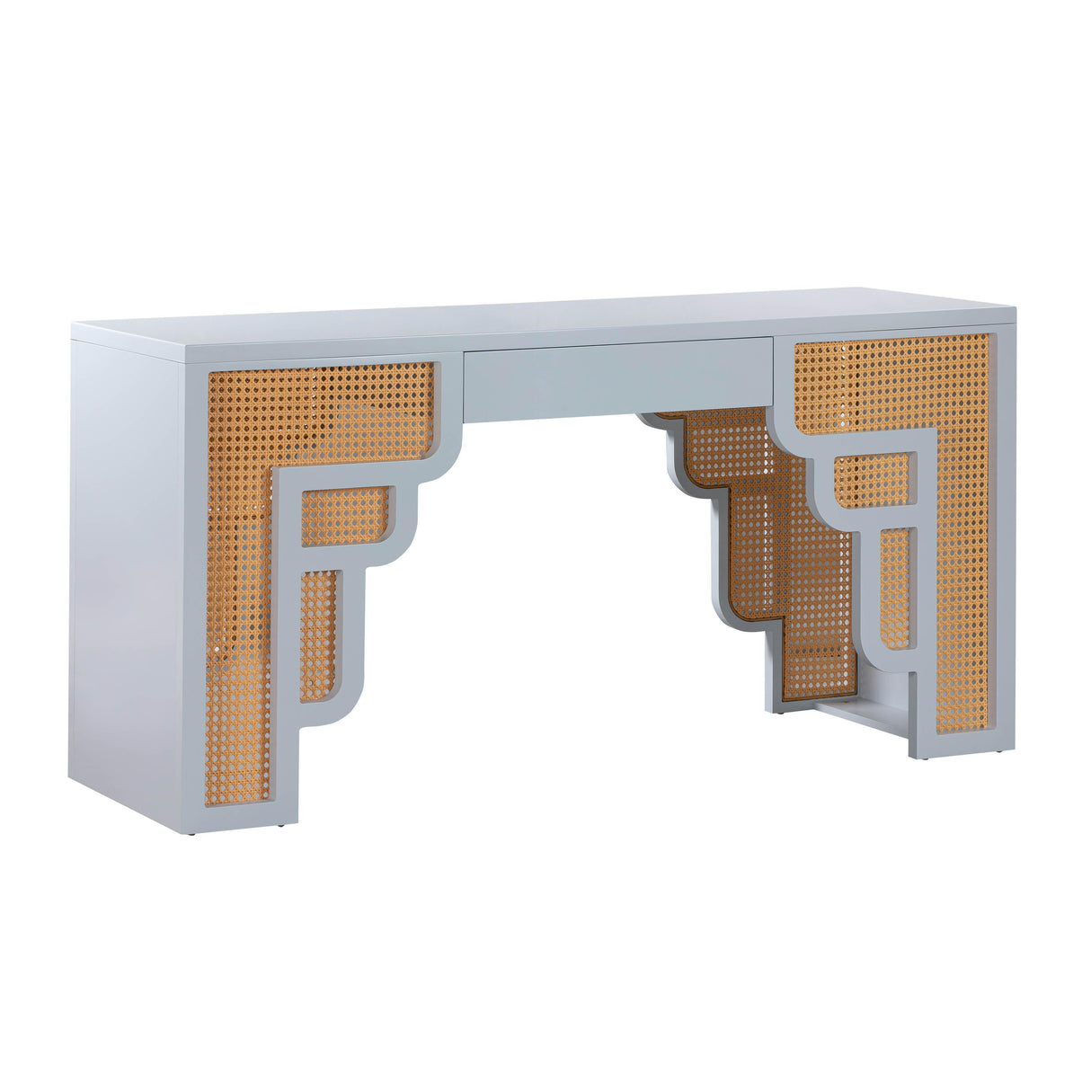 TOV Suzie Pastel Blue & Rattan Executive Desk