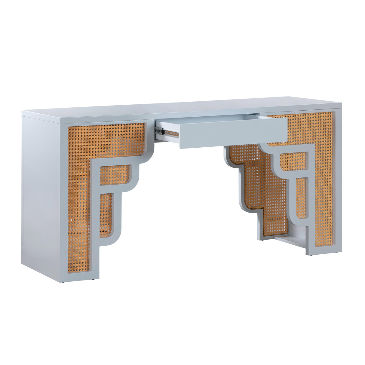 TOV Suzie Pastel Blue & Rattan Executive Desk